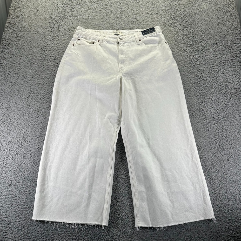 Abercrombie & Fitch White Cropped Wide-Leg Jeans